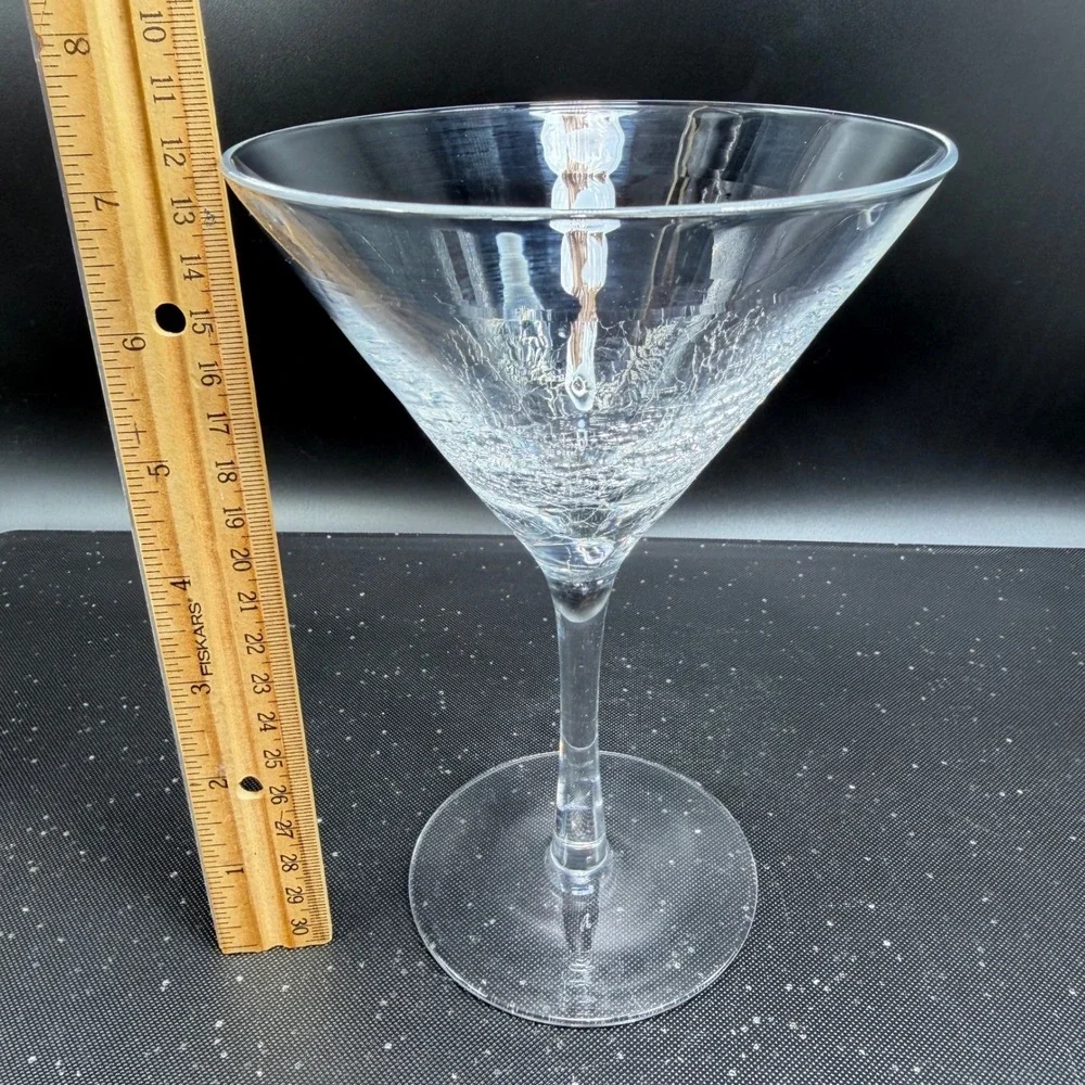 Pier 1 Crackle Glass Martini Glass Clear Barware Single Cup Stemware 7 Inch